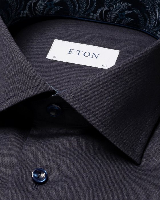 Eton - Navy Business Skjorte Med Blomster Effekt - Slim Fit - Navy