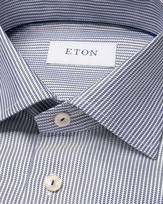 Eton - M&oslash;rkebl&aring; Stribet Royal Twill Business Skjorte - Slim Fit - M&oslash;rk bl&aring;
