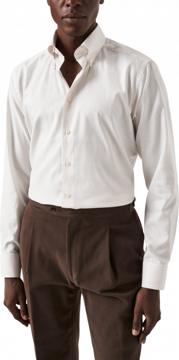 Eton - Beige Bengal Stribet Oxford Skjorte Contemporary - Beige