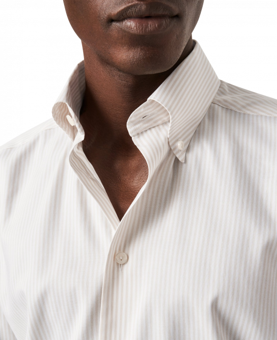 Eton - Beige Bengal Stribet Oxford Skjorte Contemporary - Beige