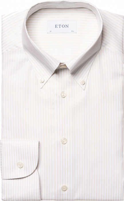 Eton - Beige Bengal Stribet Oxford Skjorte Contemporary - Beige