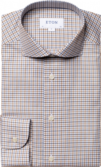 Eton - Ternet Business Skjorte, Wide Spread, Slim - Brun & hvid