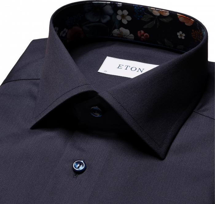 Eton - Navy Business Skjorte Med Blomsterdetaljer - Contemporary fit - Navy