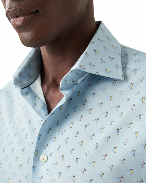 Eton - Lysebl&aring; Business Skjorte Med Drink Print Slim Fit - Himmelbl&aring;