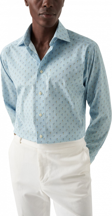 Eton - Lysebl&aring; Business Skjorte Med Drink Print Slim Fit - Himmelbl&aring;