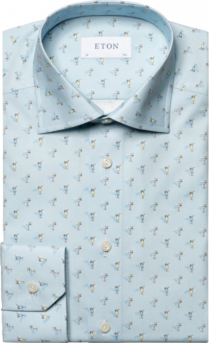 Eton - Lysebl&aring; Business Skjorte Med Drink Print Slim Fit - Himmelbl&aring;