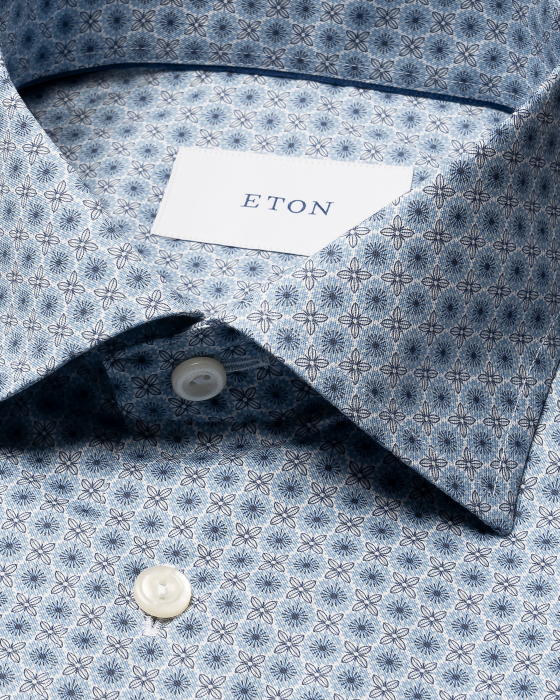 Eton - Herreskjorte Med Mikro-Blomsterprint Slim Fit - Bl&aring;