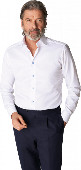 Eton - Hvid Twill Skjorte, Bl&aring; Kontrast Contemporay Fit - Hvid