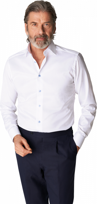 Eton - Hvid Twill Skjorte, Bl&aring; Kontrast Slim Fit - Hvid