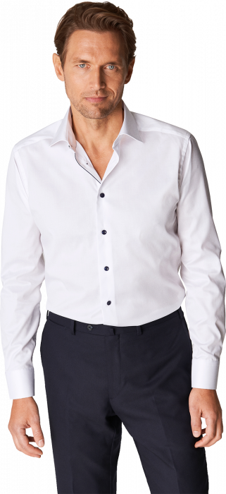 Eton - Hvid Twill Skjorte, Navy Kontrast, Slim Fit - Hvid