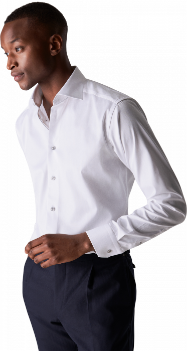 Eton - Hvid Twilll Skjorte, Gr&aring; Kontrast, Slim Fit - Hvid