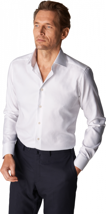 Eton - Textured Twill Slim Fit, Cut Away - Hvid