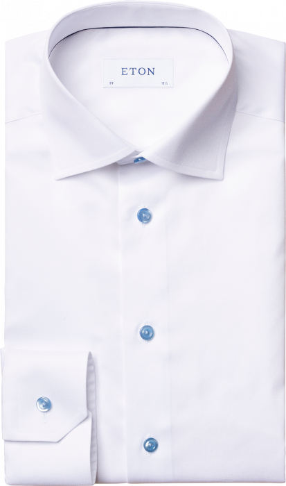 Eton - Hvid Twilll Skjorte, Blå Kontrast Contemporay Fit - Hvid