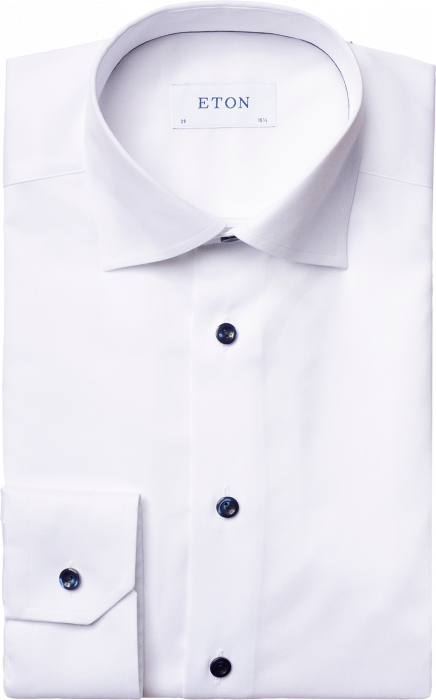 Eton - Hvid Twilll Skjorte, Navy Kontrast, Contemporary - Hvid