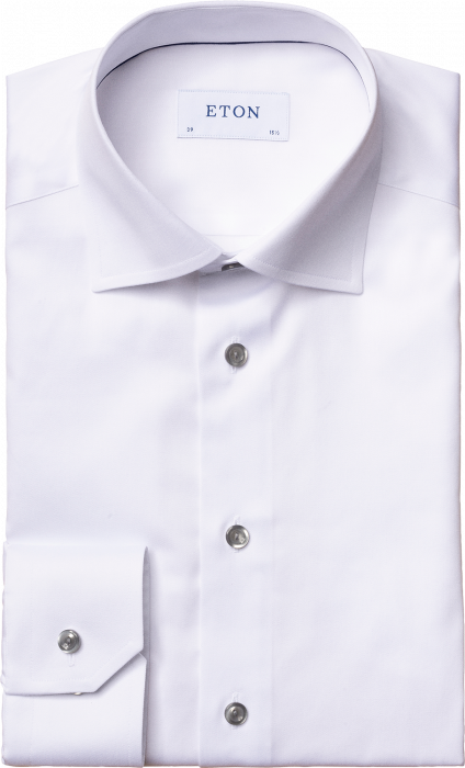 Eton - Hvid Twilll Skjorte, Grå Kontrast, Contemporary - Hvid