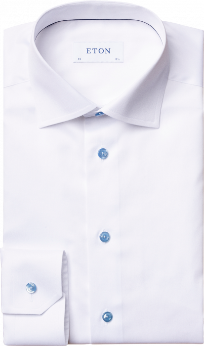Eton - Hvid Twill Skjorte, Blå Kontrast Slim Fit - Hvid