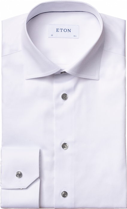Eton - Hvid Twilll Skjorte, Gr&aring; Kontrast, Slim Fit - Hvid