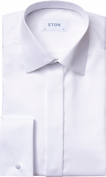 Eton - Hvid Dobby Aftenskjorte, French Cuffs, Slim - Hvid