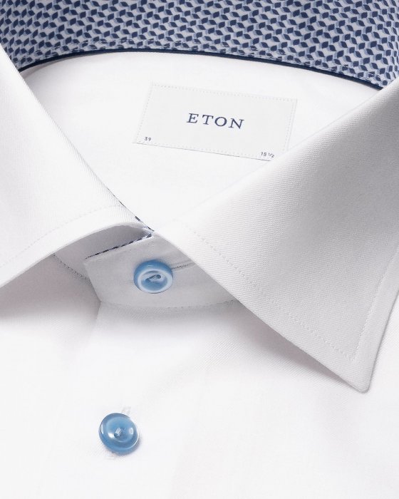 Eton - Hvid Business Skjorte Geometrisk Effekt - Hvid