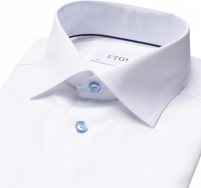 Eton - Hvid Twill Skjorte, Bl&aring; Kontrast Contemporay Fit - Hvid
