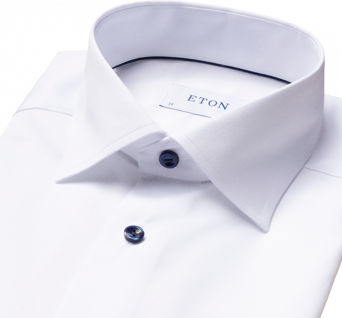 Eton - Hvid Twill Skjorte, Navy Kontrast, Contemporary - Hvid