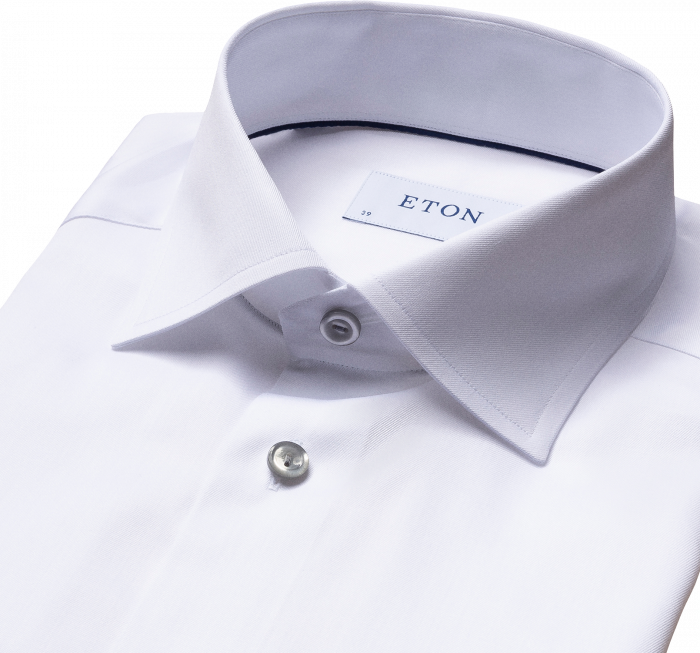 Eton - Hvid Twill Skjorte, Gr&aring; Kontrast, Contemporary - Hvid
