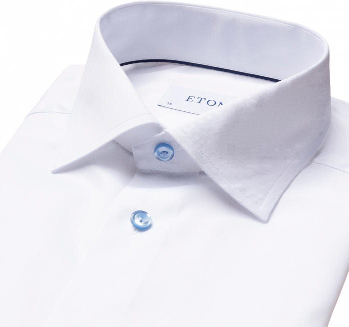 Eton - Hvid Twill Skjorte, Bl&aring; Kontrast Slim Fit - Hvid