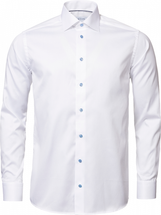 Eton - Hvid Twill Skjorte, Bl&aring; Kontrast Contemporay Fit - Hvid
