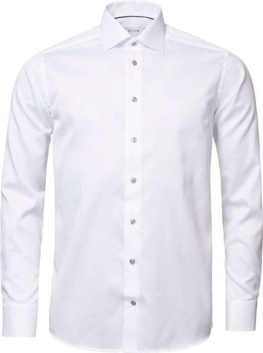 Eton - Hvid Twill Skjorte, Gr&aring; Kontrast, Contemporary - Hvid