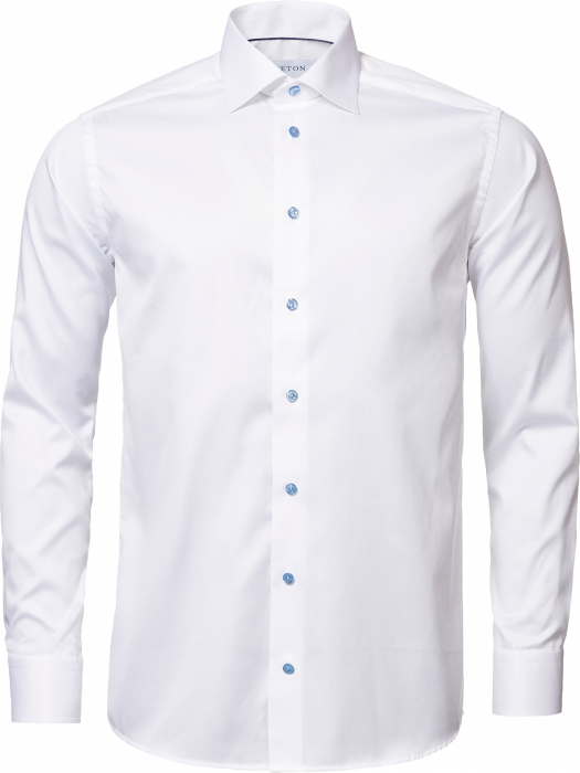 Eton - Hvid Twill Skjorte, Bl&aring; Kontrast Slim Fit - Hvid