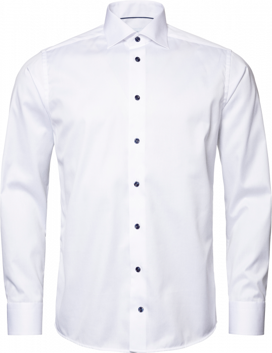 Eton - Hvid Twill Skjorte, Navy Kontrast, Slim Fit - Hvid