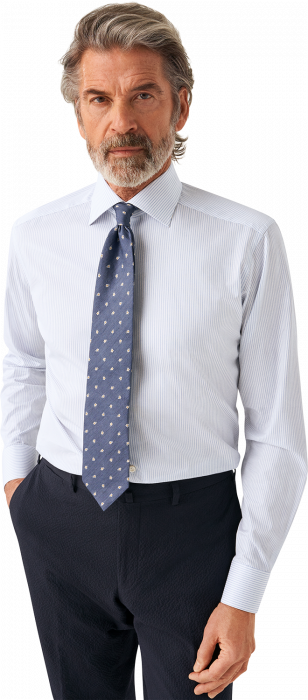 Eton - Lysebl&aring; Fint Stribet Skjorte, Cotton-Tencel, Con - Lysebl&aring;