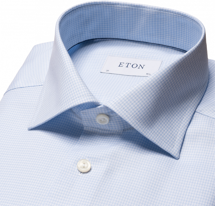 Eton - Lysebl&aring; Houndstooth Business Skjorte, Slim Fit - Lysebl&aring;