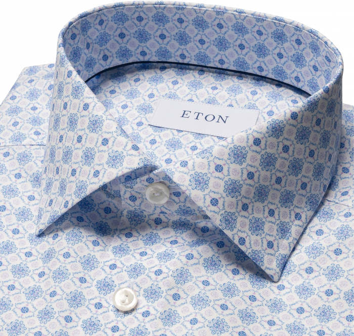 Eton - Lysebl&aring; Business Skjorte Med Medaljon Print Slim - Lysebl&aring;