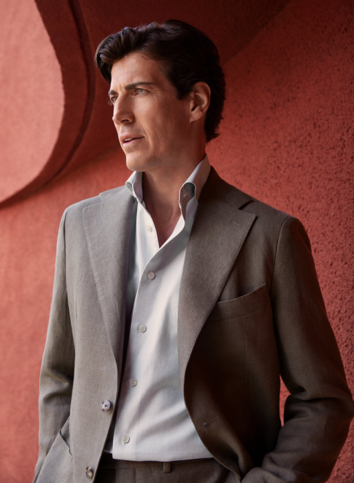 Eton - Melange Fine Twill Business Skjorte Wide Spread - Light Green