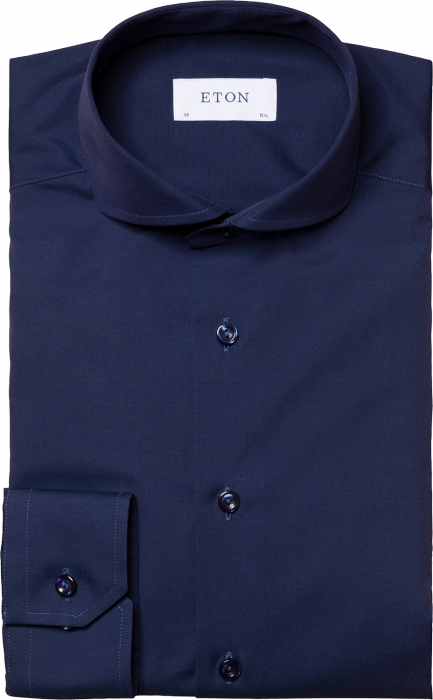 Eton - Navy Poplin Business Skjorte, Extreme Cut Away - Navy