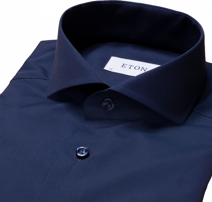 Eton - Navy Poplin Business Skjorte, Extreme Cut Away - Navy