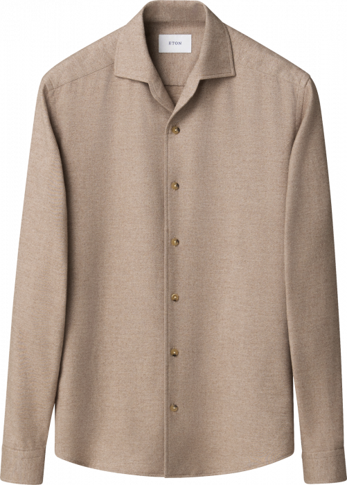 Eton - Flannel Skjorte One Piece Krave Casual Fit - Beige