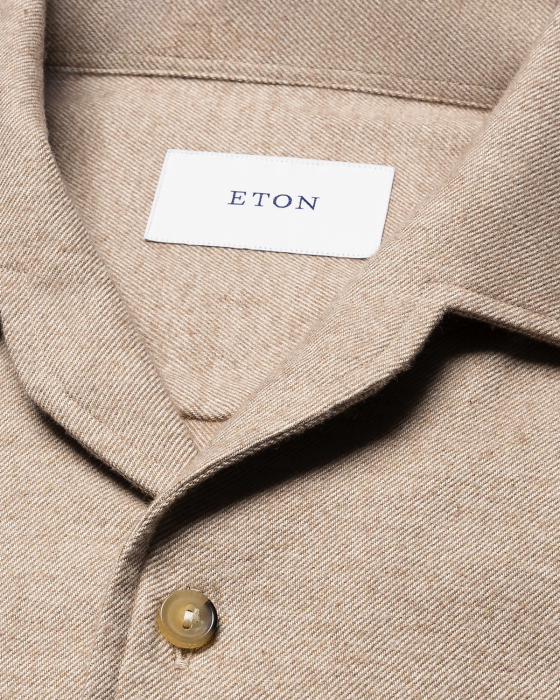 Eton - Flannel Skjorte One Piece Krave Casual Fit - Beige