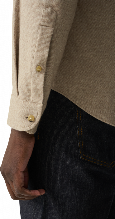 Eton - Flannel Skjorte One Piece Krave Casual Fit - Beige