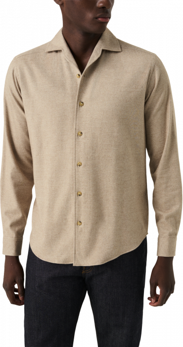 Eton - Flannel Skjorte One Piece Krave Casual Fit - Beige