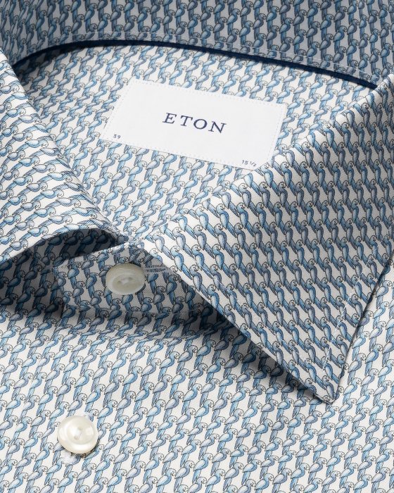 Eton - Lysebl&aring; Skjorte Papeg&oslash;je Print - Contemporary fit - Lysebl&aring;