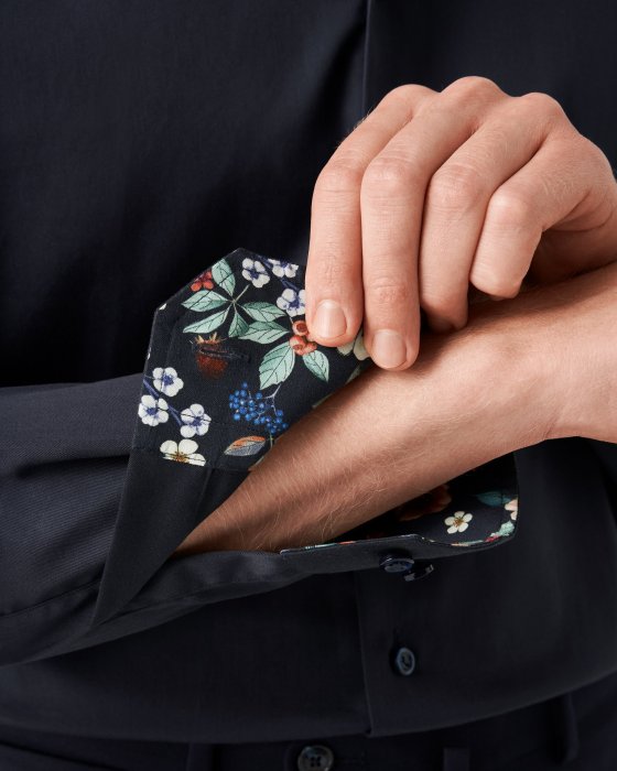 Eton - Navy Business Skjorte Med Blomsterdetaljer - Slim fit - Navy