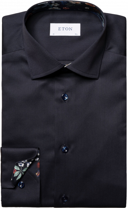 Eton - Navy Business Skjorte Med Blomsterdetaljer Slim - Navy