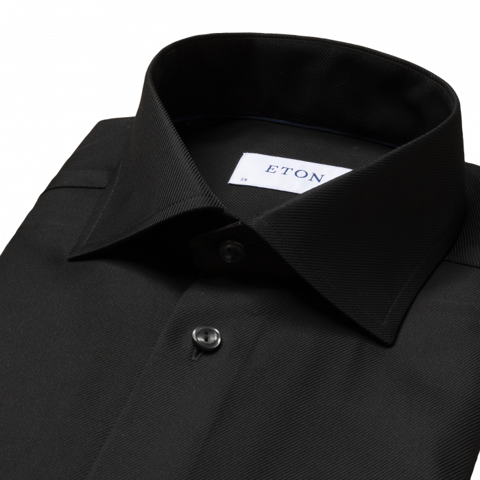 Eton - Textured Twill Slim Fit, Cut Away - Sort