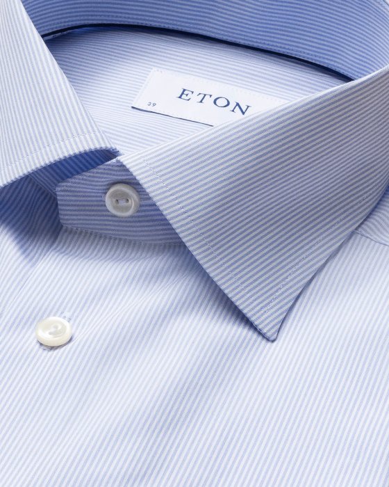 Eton - Lysebl&aring; Stribet Poplin Business Skjorte Slim Fit - Lysebl&aring;