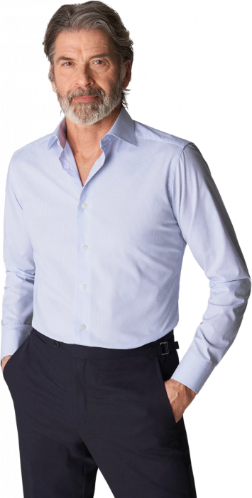 Eton - Lysebl&aring; Stribet Poplin Business Skjorte Slim Fit - Lysebl&aring;