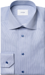 Blå Stribet Slim Fit Skjorte