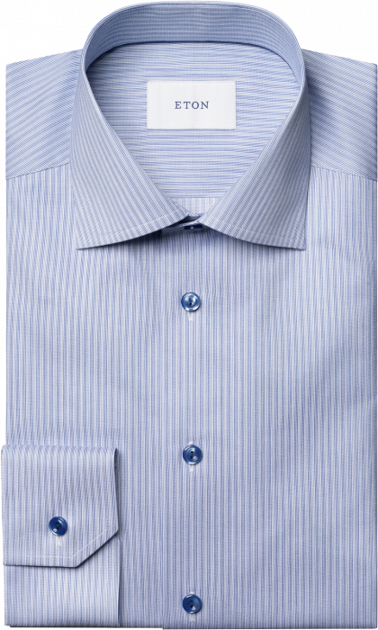 Eton - Bl&aring; Stribet Slim Fit Skjorte - Bl&aring;