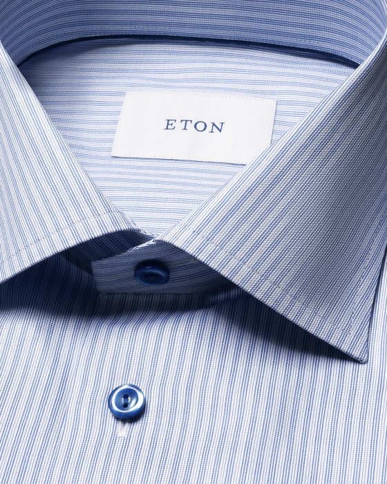Eton - Bl&aring; Stribet Slim Fit Skjorte - Bl&aring;